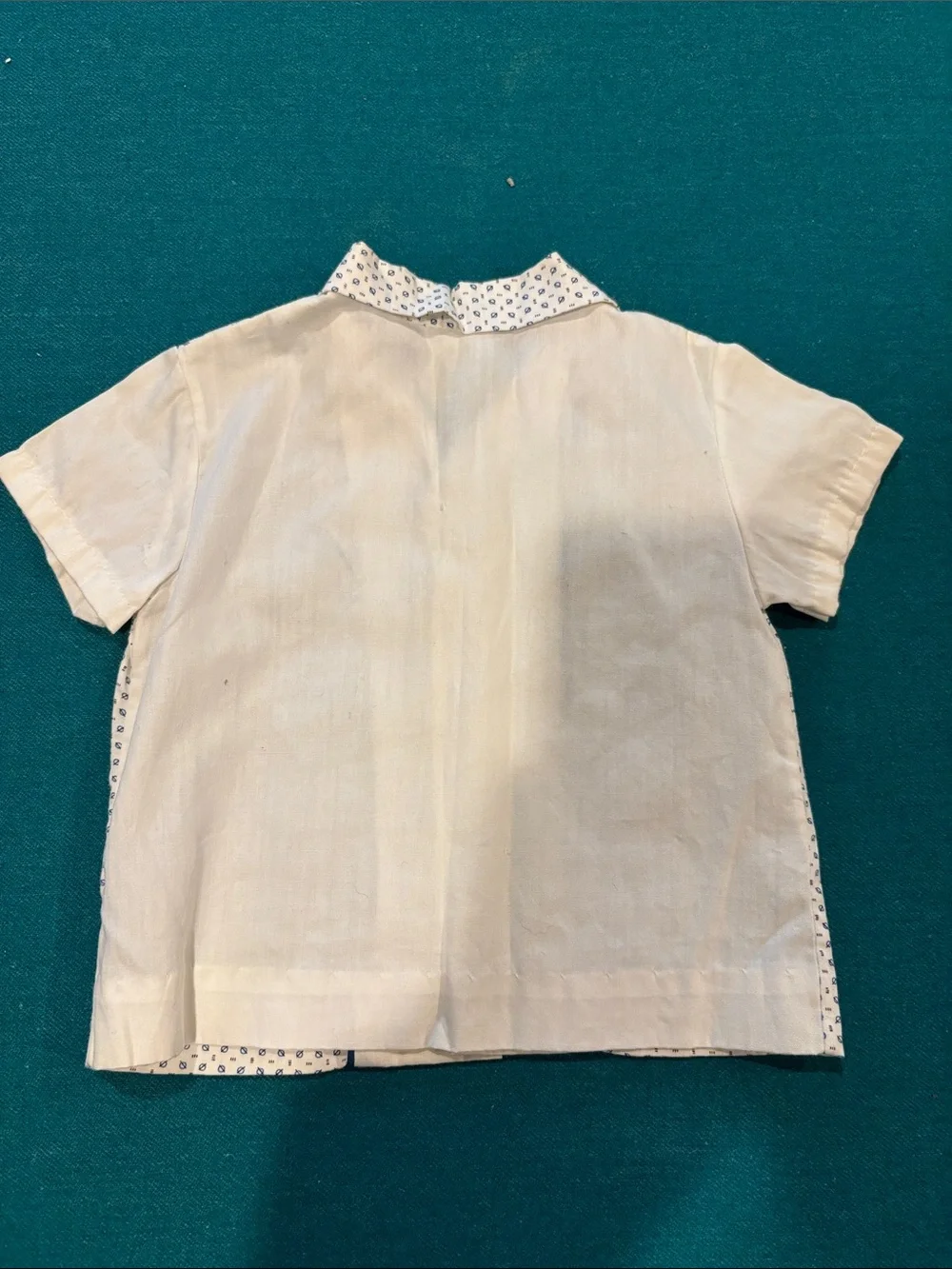 Penney’s Size 0 Vintage 2 Piece Cream and Navy Printed Baby Shirt Set